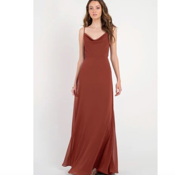 Jenny Yoo Dark Rust English Rose Colby Cocktail Party Slip Maxi Dress Size 4 - Picture 1 of 10